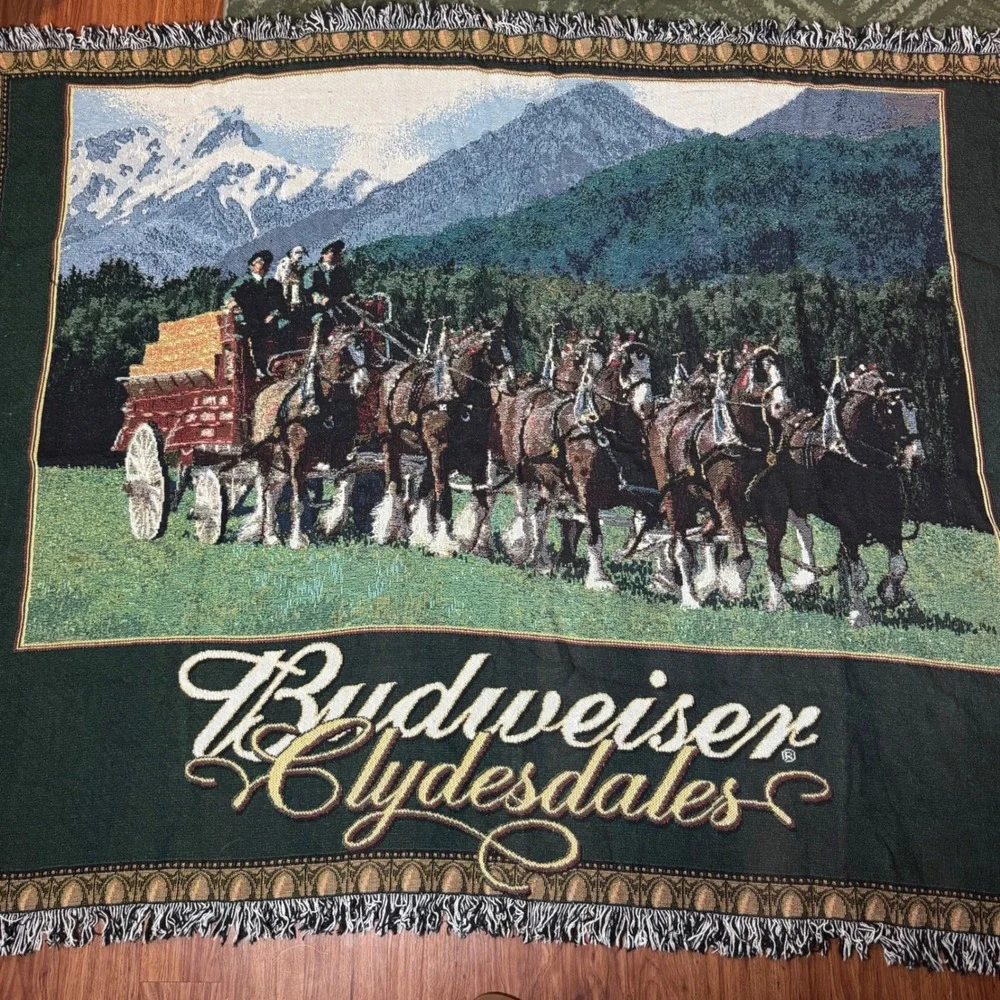 Vintage Budweiser Clydesdales Tapestry Throw Blanket Horse Wall Hanging 70x52